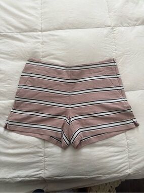 LOFT Mauve Striped High-Waist Shorts